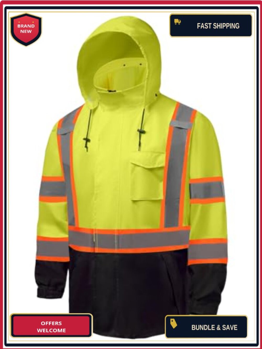 Class 3 High Visibility Rain Jacket Waterproof Suit with Reflective Trim